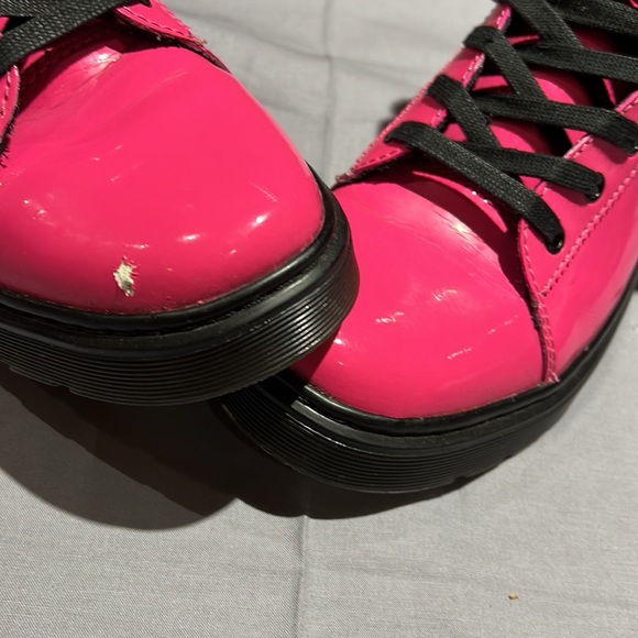 Doc Martens Womens Patent Pink Lace Up High Boots Size 11 FLAWED - Picture 11 of 16